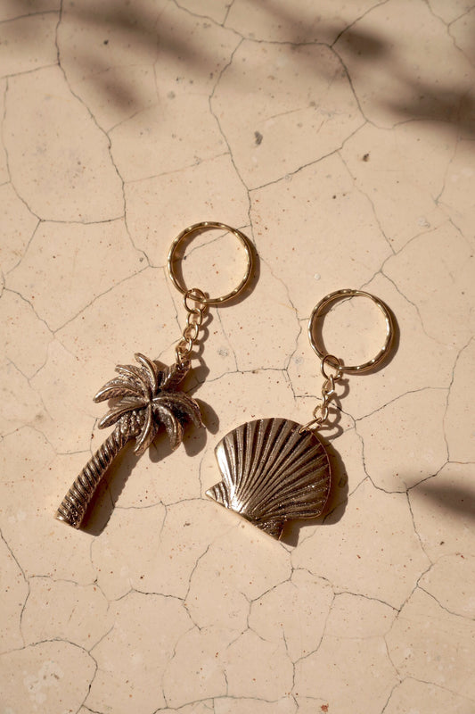 Palm and Shell Brass Keychain from Bali